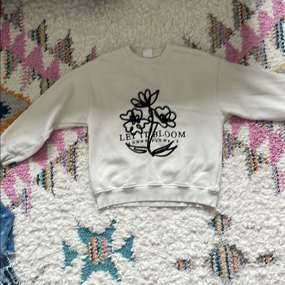 Zara Cream and Black Sweatshirt with Butterfly Motif